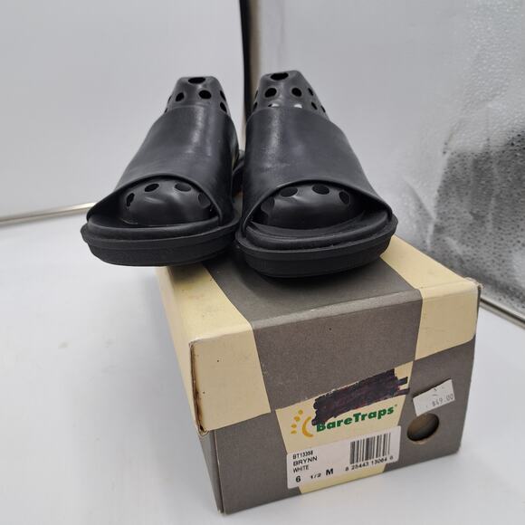 NWB Baretraps Brynn Black leather slip on wedge heel slides 6.5 - Picture 4 of 7